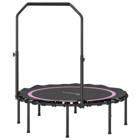 45" Rebounder Trampoline for Adults, Foldable Mini Trampoline with Adjustable Handle Bar for Indoor Outdoor, Pink