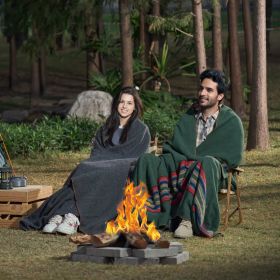 Wool Camping Blanket 64' X 88' Warm For Camping Hiking Travel Texture