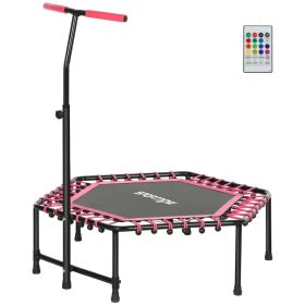 45" Rebounder Trampoline for Adults, Quiet Bungee Rebounder with LED Lights and Adjustable Handle, Pink