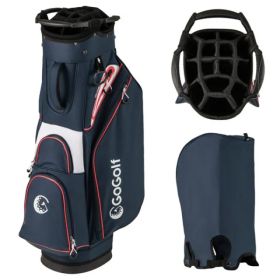 14-Way Golf Cart Bag - 6 Zippered Pockets+Cooler Pocket, Waterproof Zippers, Navy + Red
