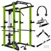 Green Multi-functional Power Cage, Home Adjustable Pullup Squat Rack 1000Lbs Capacity Comprehensive Fitness Barbell Rack