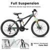 27.5 Inch Full Suspension Mountain Bike, Front and Rear Dual Shock Absorbers, Mechanical Disc Brakes, 21-Speed, Suitable for Men and Women