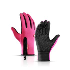 Winter Gloves Touch Screen Riding Motorcycle Sliding Waterproof Sports Gloves With Fleece (Option: Rose red-M)