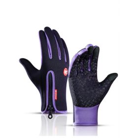 Winter Gloves Touch Screen Riding Motorcycle Sliding Waterproof Sports Gloves With Fleece (Option: Purple-M)