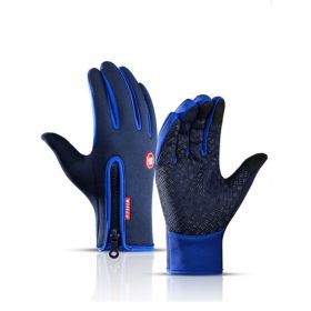 Winter Gloves Touch Screen Riding Motorcycle Sliding Waterproof Sports Gloves With Fleece (Option: Blue-L)