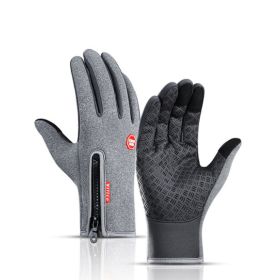 Winter Gloves Touch Screen Riding Motorcycle Sliding Waterproof Sports Gloves With Fleece (Option: Grey-Xl)