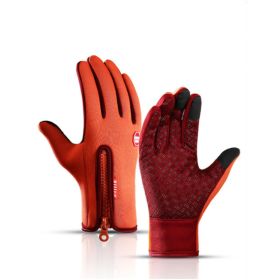 Winter Gloves Touch Screen Riding Motorcycle Sliding Waterproof Sports Gloves With Fleece (Option: Orange-L)