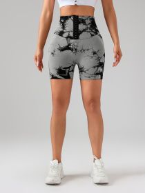 Tie Dye Button Everyday Wear Spring Summer Sports Shorts, High Waist Butt Lift Tie Dye Shorts (Color: Grey, size: L)