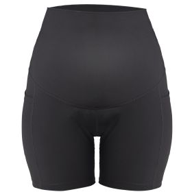 Women Maternity Shorts Seamless Pregnancy Underwear Shapewear Fitness Yoga Running Shorts High Waist Over The Belly Pants with Two Side Pockets (Option: BLK_M)