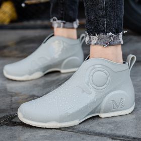 Motorcycle Rain Boots Men's Summer Youth Outdoor Non-slip Wading Shoes Fashion Low Top Flat Work Shoes Rubber Shoes (Option: Gray-40)